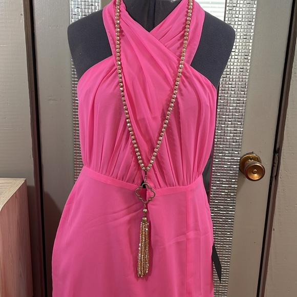 Lulu,s semi sheer halter deep V to waist ,thigh high Slit  covered buttons M - Picture 1 of 12